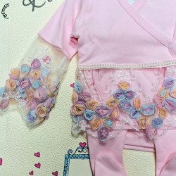 Луксозен бебешки комплект 5части в розово с дантела 0м-3м  Принцеса