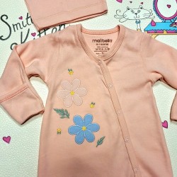 Бебешки гащеризон в прасковено розово с шапка