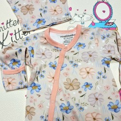 Бебешки гащеризон в бежово и оранжево на цветя с шапка