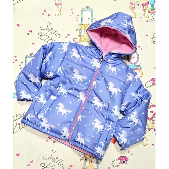 Детско шушляково ватирано яке в лилаво с Еднорози