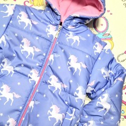 Детско шушляково ватирано яке в лилаво с Еднорози Детско шушляково ватирано яке в лилаво с Еднорози