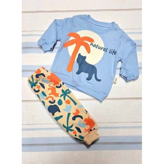 Бебешки комплект от 2части в синьо и бежово