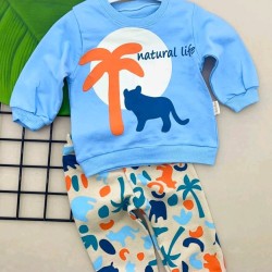 Бебешки комплект от 2части в синьо и бежово Бебешки комплект от 2части в синьо и бежово