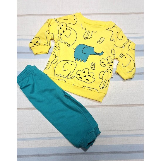 Бебешки комплект в жълто и зелено  Слонче