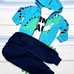 Бебешки спортен анцуг в синьо с динозавър