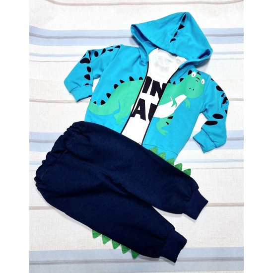 Бебешки спортен анцуг в синьо с динозавър