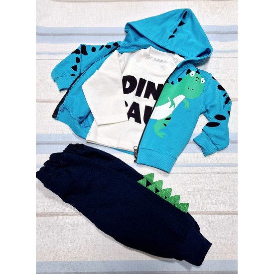 Бебешки спортен анцуг в синьо с динозавър