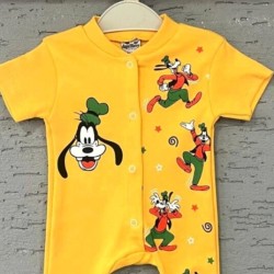 Бебешки летен ромпър/гащеризон в жълто с Плуто Бебешки летен ромпър/гащеризон в жълто с Плуто