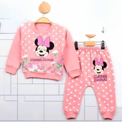 Бебешки комплект в розово на точки с Мини Маус