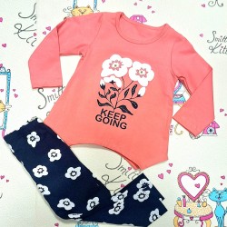 Детски комплект с блуза и клин в корал Цветенца Детски комплект с блуза и клин в корал Цветенца