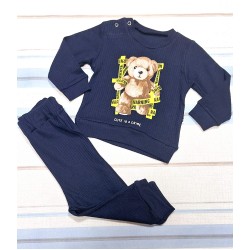 Бебешки комплект в тъмносиньо от 2 части с мече