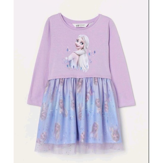 Детска рокля с тюл в лилаво с Елза от Замръзналото кралство