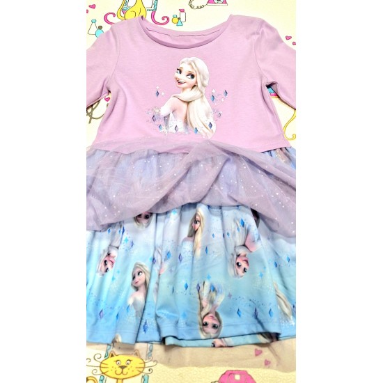 Детска рокля с тюл в лилаво с Елза от Замръзналото кралство