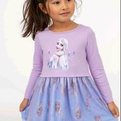 Детска рокля с тюл в лилаво с Елза от Замръзналото кралство