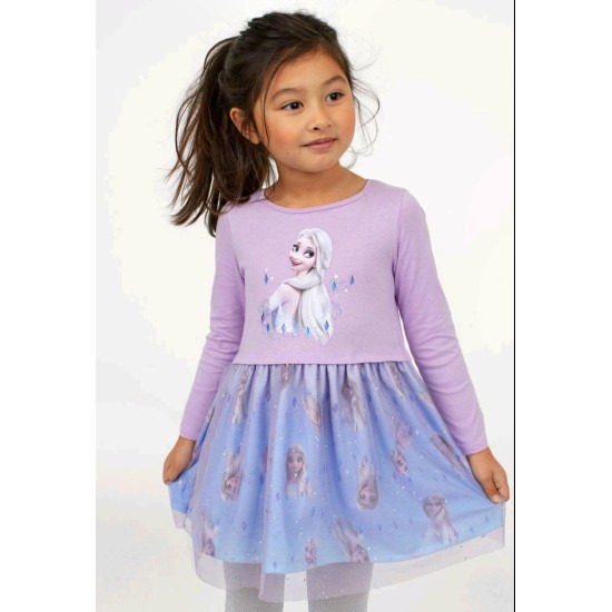 Детска рокля с тюл в лилаво с Елза от Замръзналото кралство