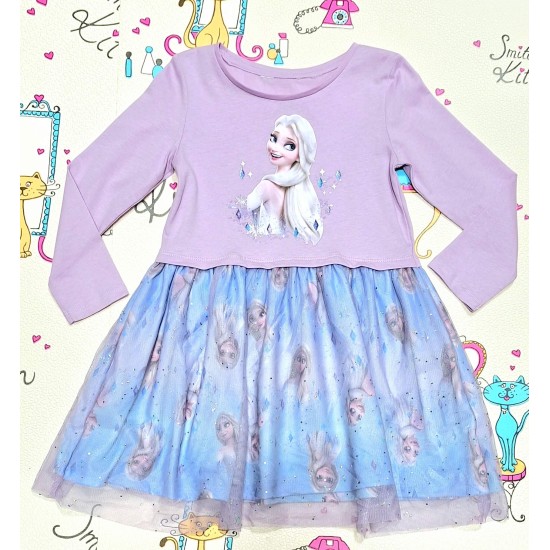 Детска рокля с тюл в лилаво с Елза от Замръзналото кралство