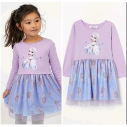 Детска рокля с тюл в лилаво с Елза от Замръзналото кралство
