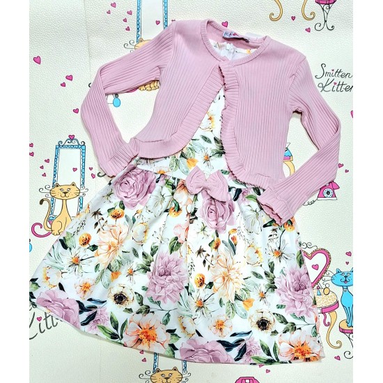Детска рокля на красиви цветя с розово болеро