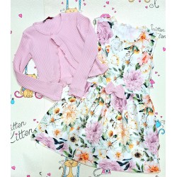 Детска рокля на красиви цветя с розово болеро