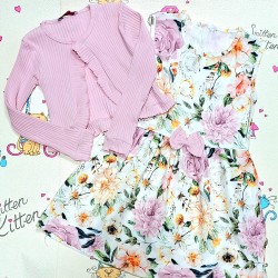 Детска рокля на красиви цветя с розово болеро Детска рокля на красиви цветя с розово болеро