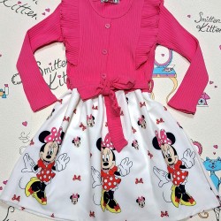 Детска рокля в бяло и розово с коланче Мини Маус Детска рокля в бяло и розово с коланче Мини Маус