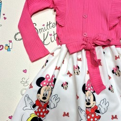 Детска рокля в бяло и розово с коланче  Мини Маус