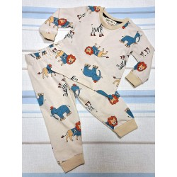 Детска памучна пижама в бежово с диви животни