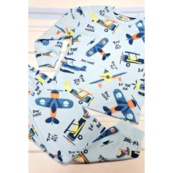 Детска памучна пижама в синьо със самолети
