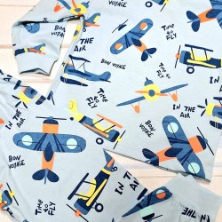 Детска памучна пижама в синьо със самолети
