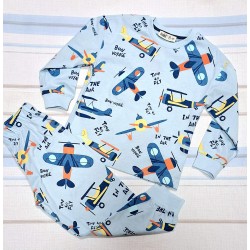 Детска памучна пижама в синьо със самолети