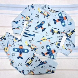 Детска памучна пижама в синьо със самолети Детска памучна пижама в синьо със самолети