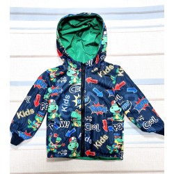 Двулицево детско яке в синьо и зелено с динозаври