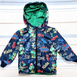 Двулицево детско яке в синьо и зелено с динозаври Двулицево детско яке в синьо и зелено с динозаври