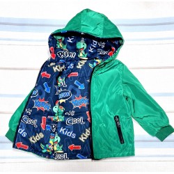 Двулицево детско яке в синьо и зелено с динозаври Двулицево детско яке в синьо и зелено с динозаври