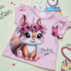 Бебешка лятна тениска в розово Катеричка с пеперуда Бебешка лятна тениска в розово Катеричка с пеперуда