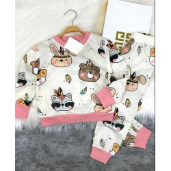 Детска пижама в екрю и розово  Животни индианци