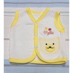 Бебешки памучен елек в бяло и жълто с коте