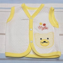 Бебешки памучен елек в бяло и жълто с коте Бебешки памучен елек в бяло и жълто с коте