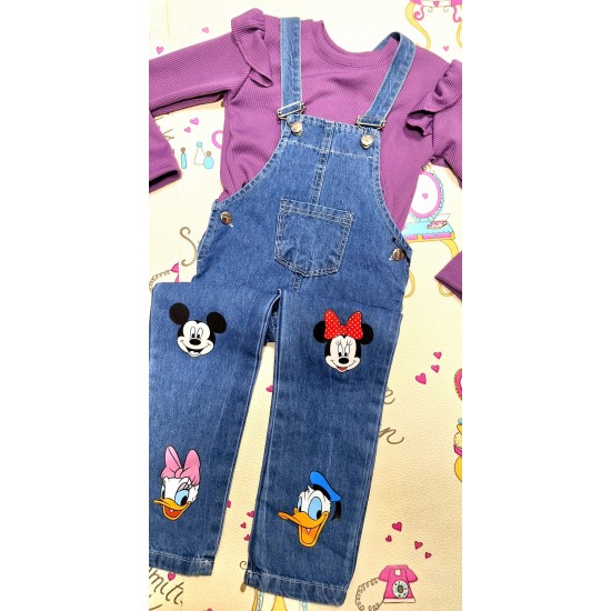 Детски дънков гащеризон с лилава блуза Мини и приятели Детски дънков гащеризон с лилава блуза Мини и приятели