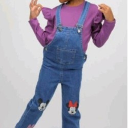 Детски дънков гащеризон с лилава блуза  Мини и приятели