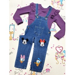 Детски дънков гащеризон с лилава блуза  Мини и приятели