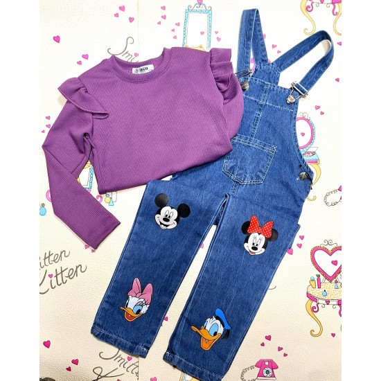 Детски дънков гащеризон с лилава блуза Мини и приятели Детски дънков гащеризон с лилава блуза Мини и приятели