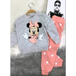 Детски комплект в сиво и розово на точки с Мини Маус