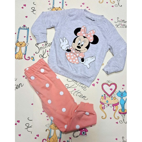 Детски комплект в сиво и розово на точки с Мини Маус Детски комплект в сиво и розово на точки с Мини Маус