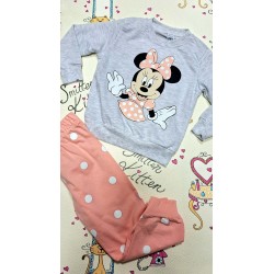 Детски комплект в сиво и розово на точки с Мини Маус