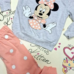 Детски комплект в сиво и розово на точки с Мини Маус Детски комплект в сиво и розово на точки с Мини Маус