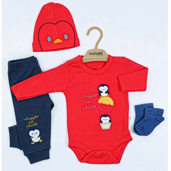 Бебешки комплект 4части в червено и синьо  Пингвинчета