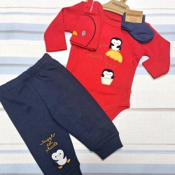 Бебешки комплект 4части в червено и синьо Пингвинчета Бебешки комплект 4части в червено и синьо Пингвинчета