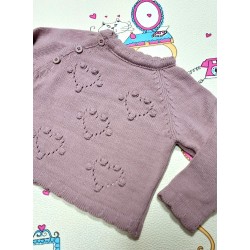 Детски мек пуловер в розова пудра с ажурни сърца