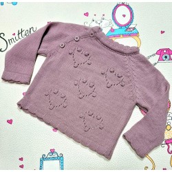 Детски мек пуловер в розова пудра с ажурни сърца